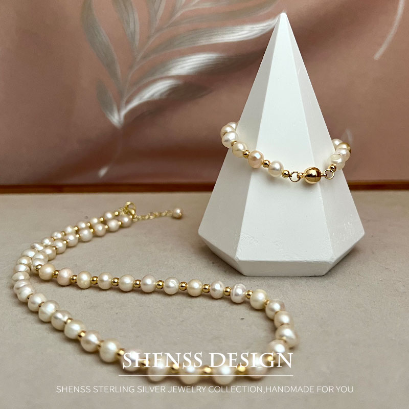 Pearl Necklace Set - 여성용 클래식 템퍼러먼트 천연 담수 진주