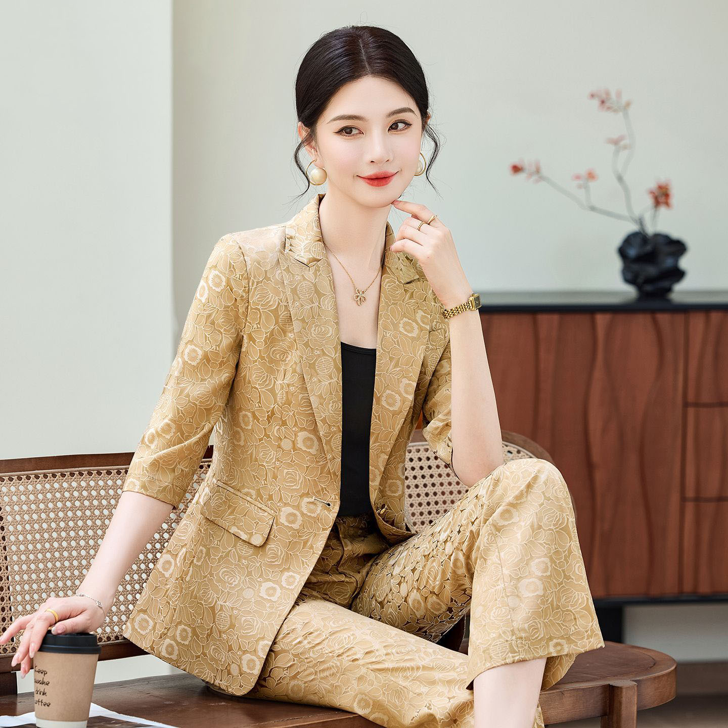 Women'S Office Formal Wear For Ladies - 패션 살구색 반팔 전문직 정장 여성