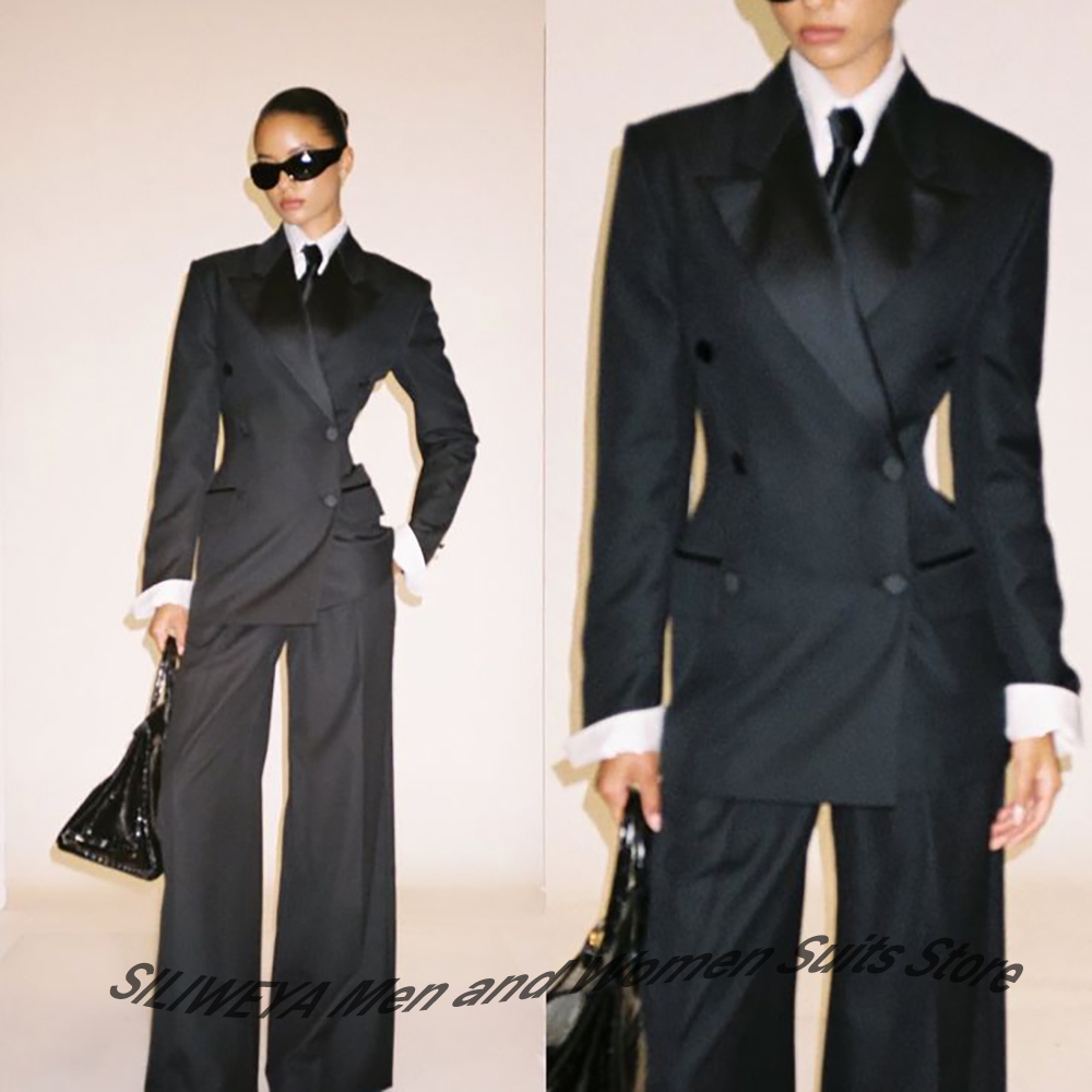 Women'S Office Formal Wear For Ladies - 전문직 여성용 블랙 더블 브레스티드 슬림핏