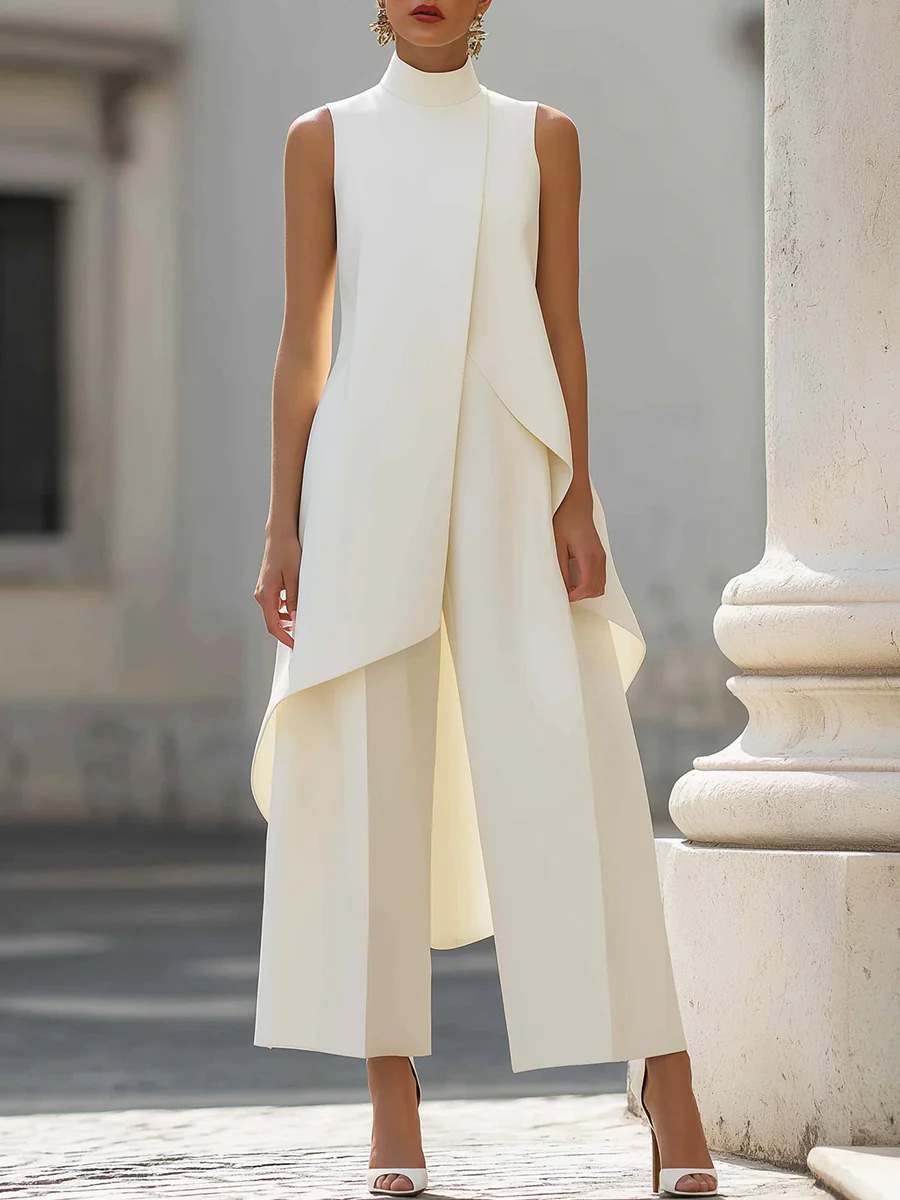 Women'S Formal Wear With Pants - 여성 스탠드넥 슬리브리스 레이어드 롱 베스트
