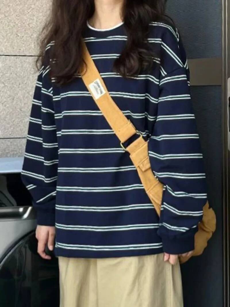 Women Formal Wear Brands - 시크한 한국 슬레 스트라이프 긴팔 티셔츠