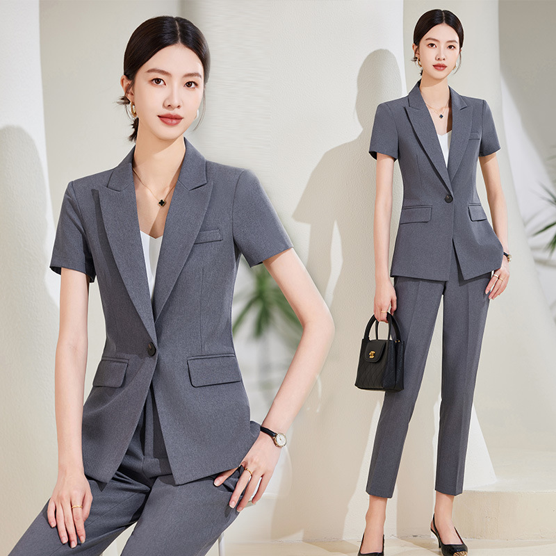 Women'S Formal Wear Stores - 여성용 네이비 블루 반팔 정장 세트,