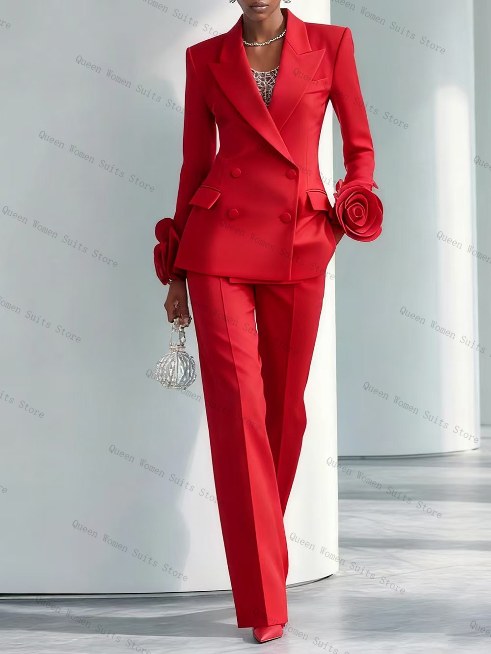 Women'S Formal Wear For Wedding Guest - 럭셔리 레드 여성 정장 세트 2피스