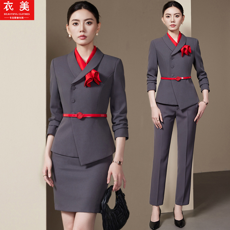 Women'S Formal Wear Stores - 회색 여성 정장 세트2025신상 긴 소매