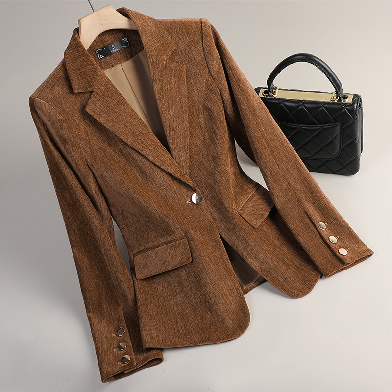 Women'S Office Formal Wear For Ladies - 옐로우 골드 벨벳 블레이저 여성 가을