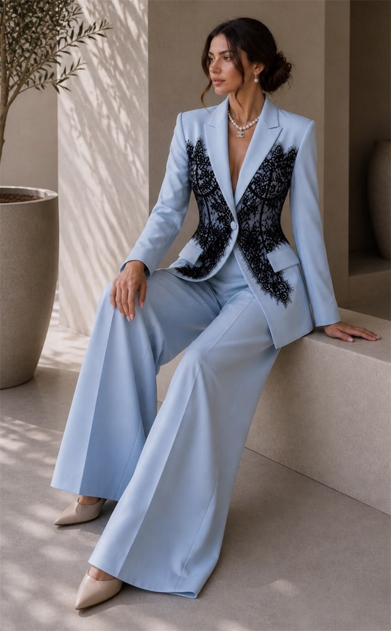 Women'S Formal Wear For A Wedding - 패션 블루 여성 정장 세트 2피스