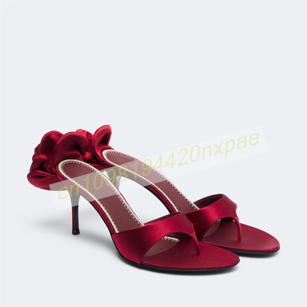 Women Formal Wear For Wedding - 여성용 레드 새틴 끈 샌들 플라워