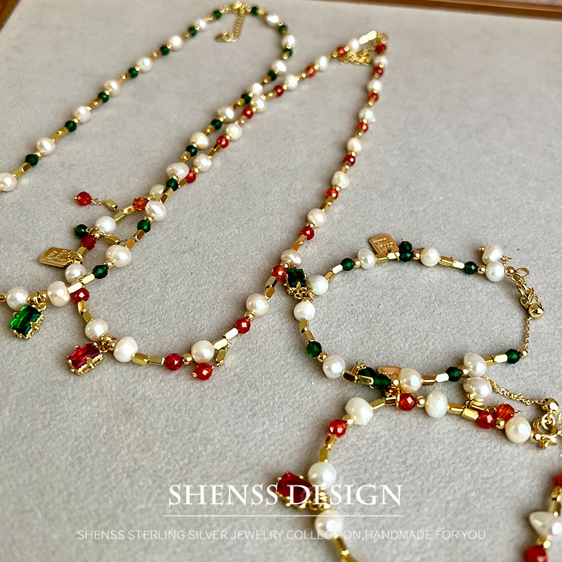 Pearl Necklace Set - 천연 담수 진주 지르콘 펜던트 목걸이,