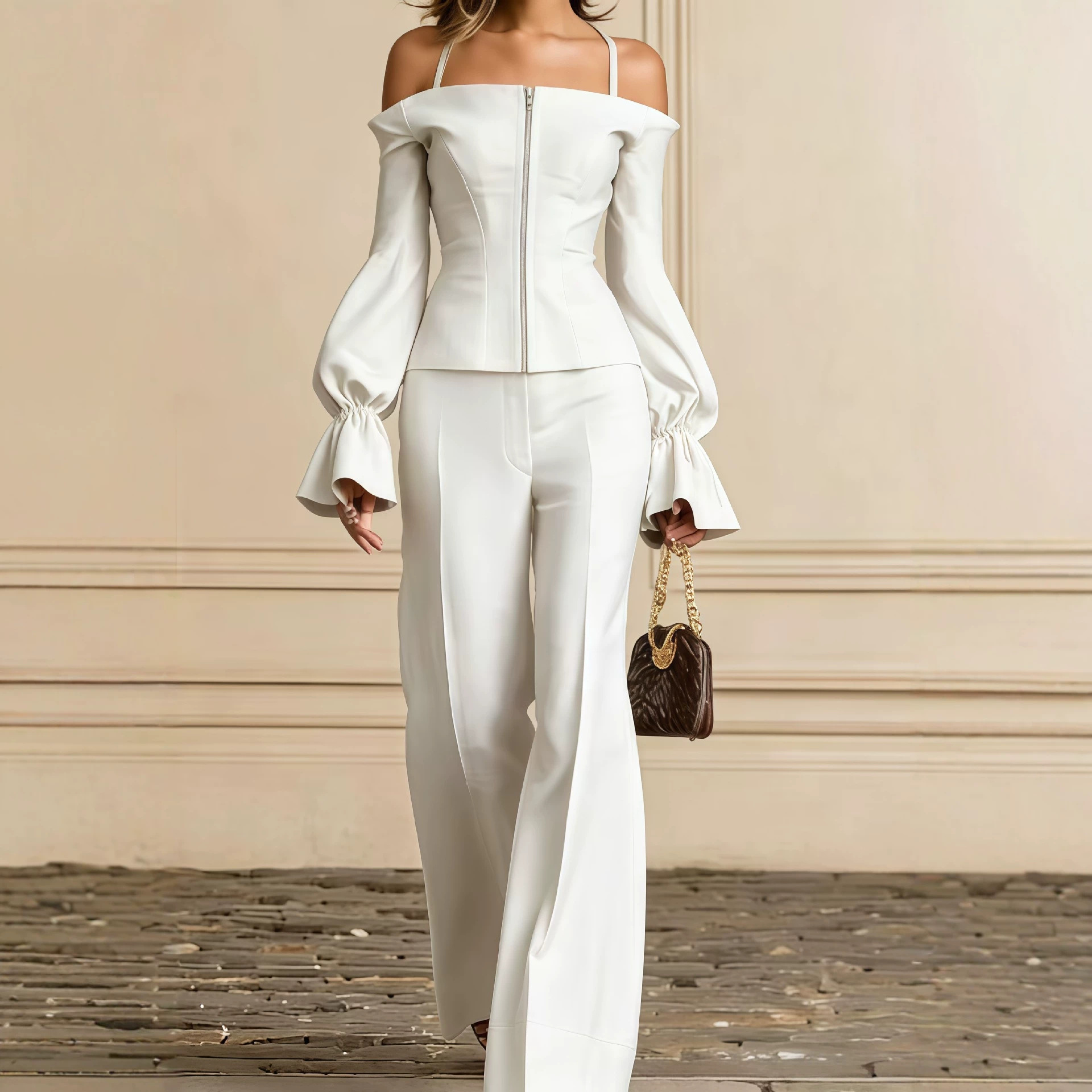 Women'S Formal Wear With Pants - 2피스 팬츠 세트 여성용 솔리드 스파게티