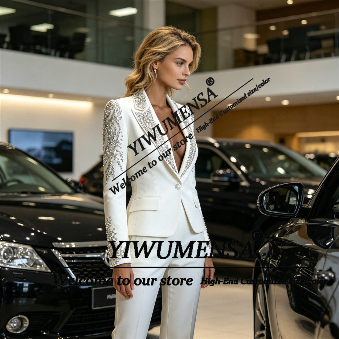 럭셔리 여성 정장 2피스 세트 크리스탈 비딩 프롬 블레 - Women'S Formal Wear With Pants 리뷰 및 가격
