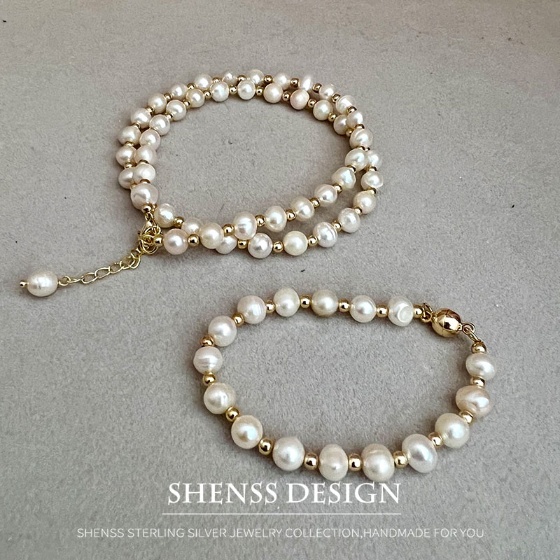 여성용 클래식 템퍼러먼트 천연 담수 진주 목걸이 팔찌, - Pearl Necklace Set 리뷰 및 가격