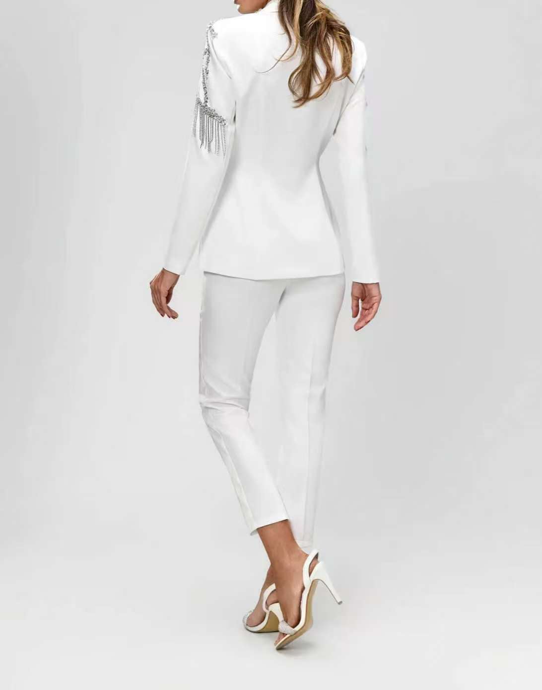 크리스탈 비즈 장식 여성 정장 세트 2피스 블레이저+바 - Women'S Formal Wear For Wedding Guest 리뷰 및 가격
