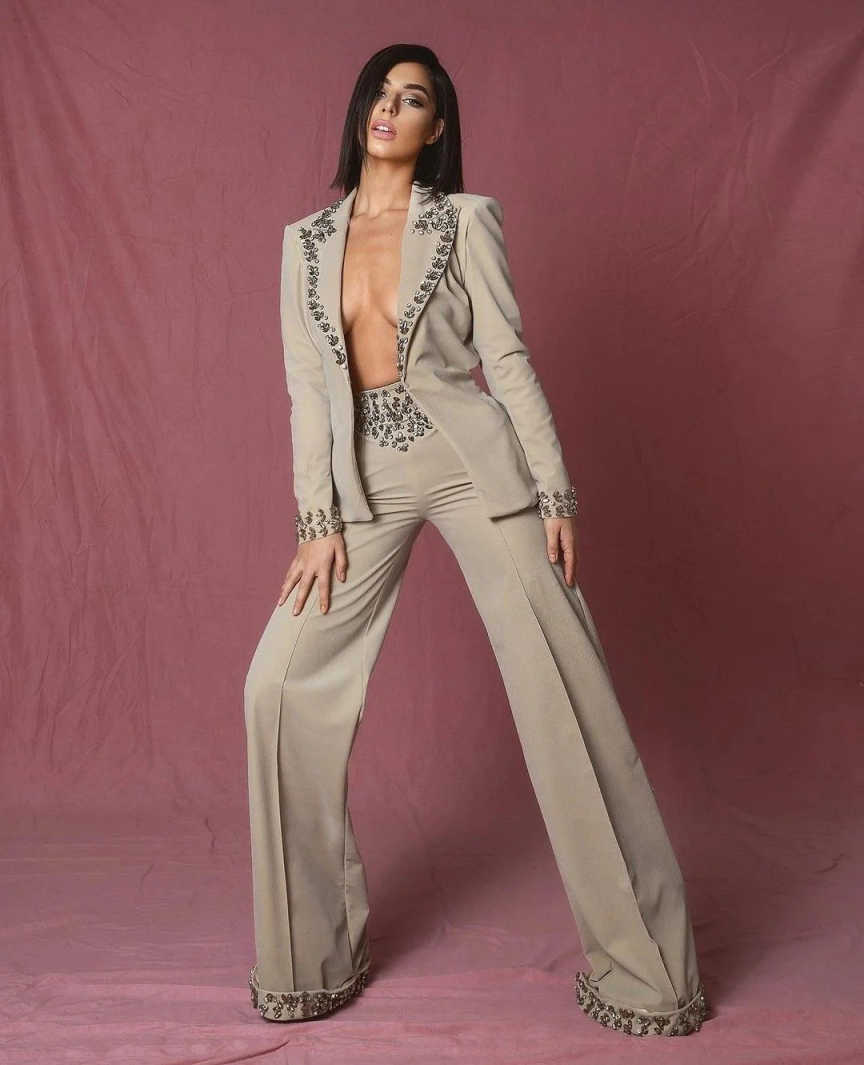 놀라운 라인스톤 여성 정장 2피스 블레이저 바지 공식  - Women'S Formal Wear For A Wedding 리뷰 및 가격