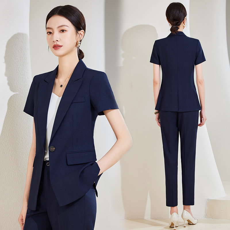 여성용 네이비 블루 반팔 정장 세트, 여름용 얇은 프로 - Women'S Formal Wear Stores 리뷰 및 가격