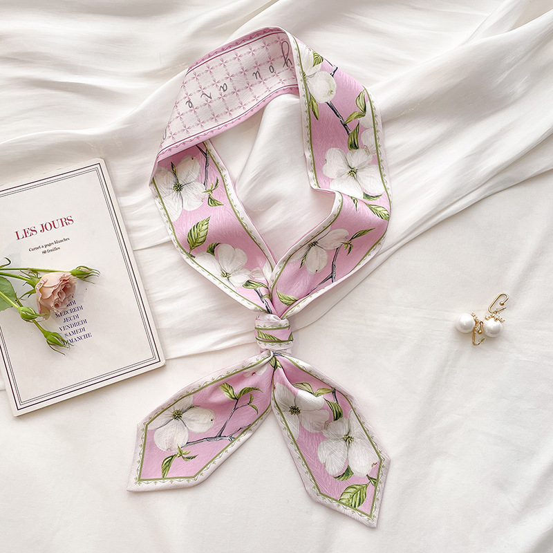 한국산 실크 새틴 롱 스카프 여성용 깔끔한 더블 플라워 - Scarf Silk Neck 리뷰 및 가격