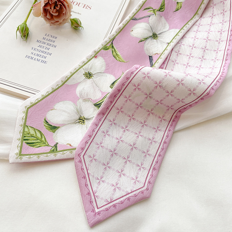 한국산 실크 새틴 롱 스카프 여성용 깔끔한 더블 플라워 - Scarf Silk Neck 리뷰 및 가격