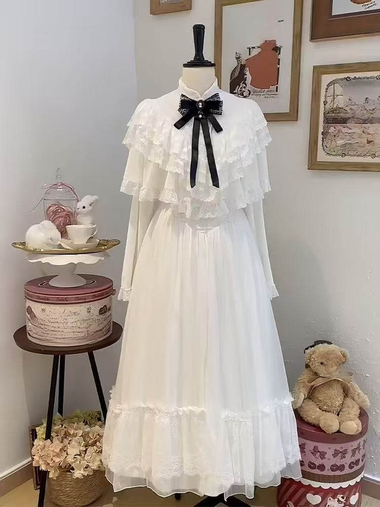 일본식 반소매 리본 레이스 드레스 화이트 슬림 맥시 스 - Women Formal Wear With Skirt 리뷰 및 가격
