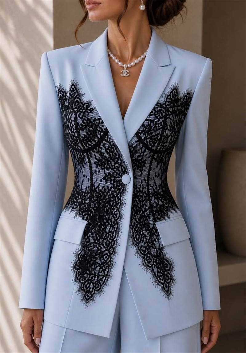 패션 블루 여성 정장 세트 2피스 블레이저+바지 레이스 - Women'S Formal Wear For A Wedding 리뷰 및 가격
