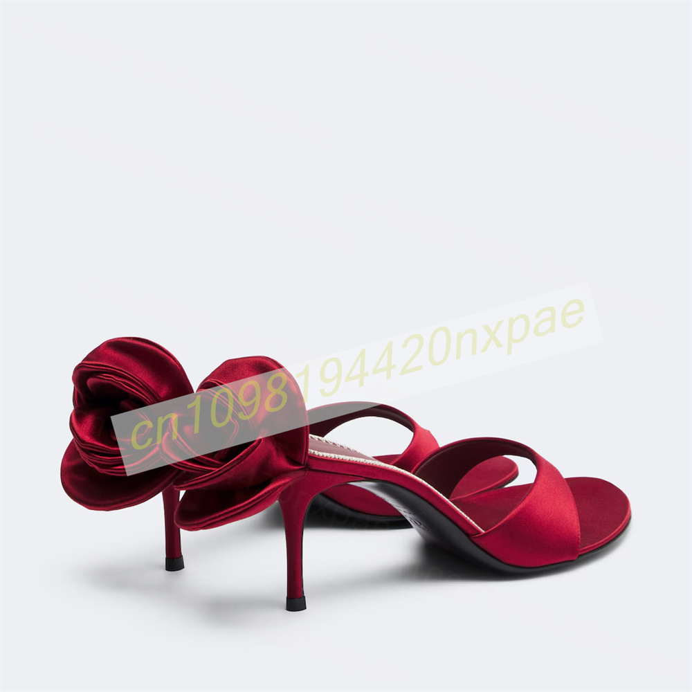 여성용 레드 새틴 끈 샌들 플라워 장식 스틸레토 힐 슬 - Women Formal Wear For Wedding 리뷰 및 가격