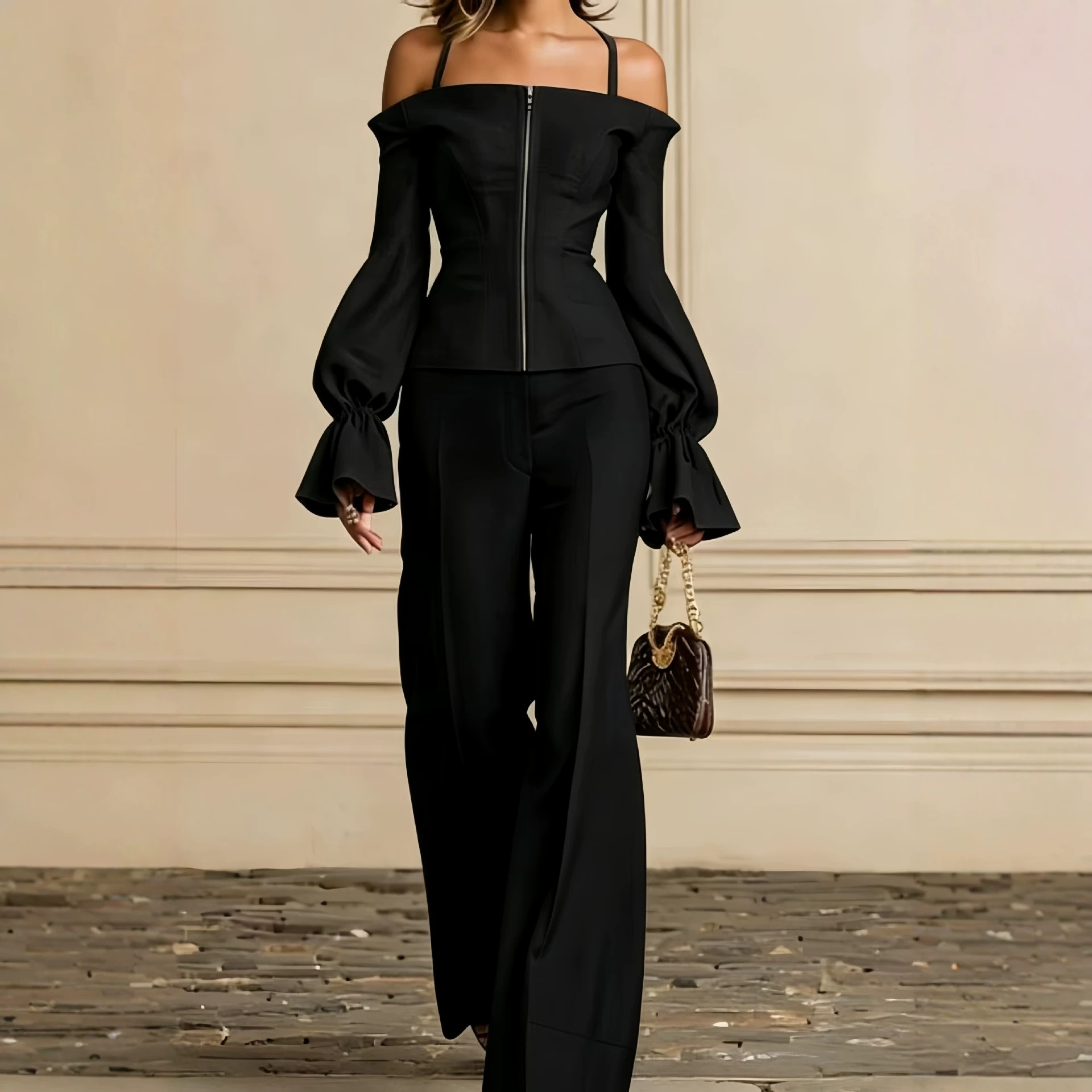 2피스 팬츠 세트 여성용 솔리드 스파게티 스트랩 랜턴  - Women'S Formal Wear With Pants 리뷰 및 가격