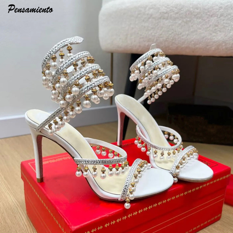 럭셔리 라인스톤 진주 태슬 여성 글래디에이터 샌들 섹시 - Women Formal Wear For Wedding 리뷰 및 가격