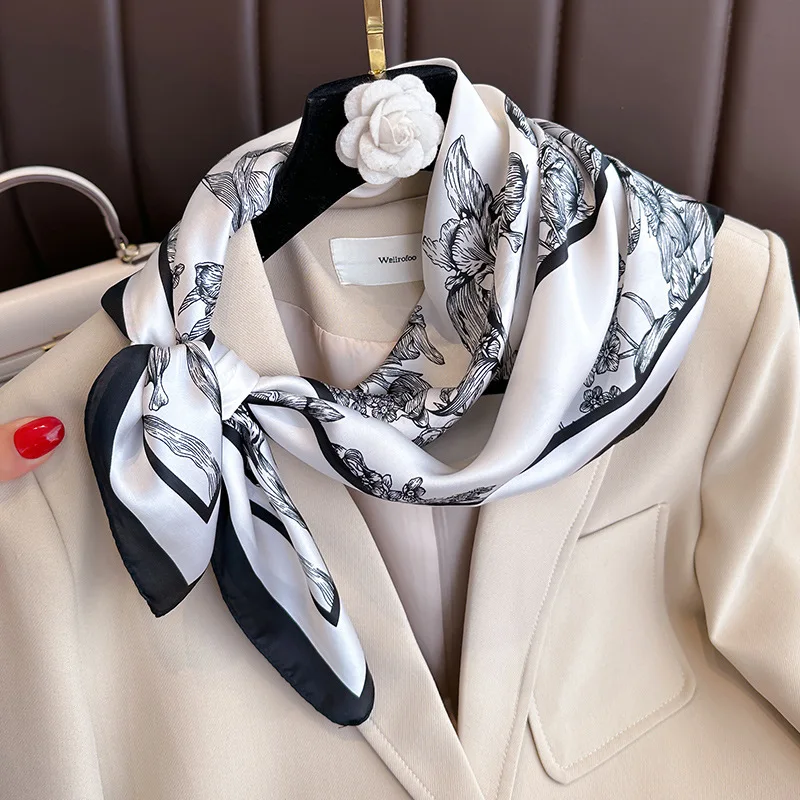 여성용 플라워 프린트 실크 스퀘어 스카프, 럭셔리 풀라 - Scarf Silk Neck 리뷰 및 가격