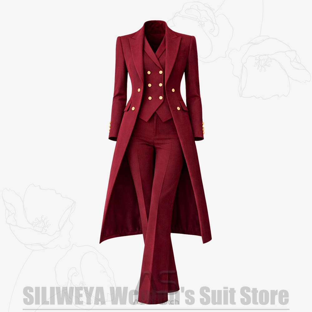 여성 정장 3피스 더블 브레스티드 롱 코트 베스트 팬츠 - Women'S Formal Wear For A Wedding 리뷰 및 가격