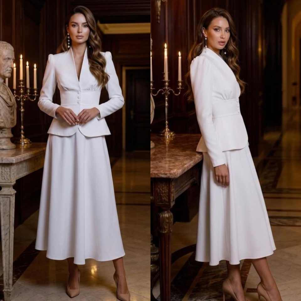 우아한 투피스 여성 정장 세트, 피크 라펠 블레이저,  - Women Formal Wear With Skirt 리뷰 및 가격
