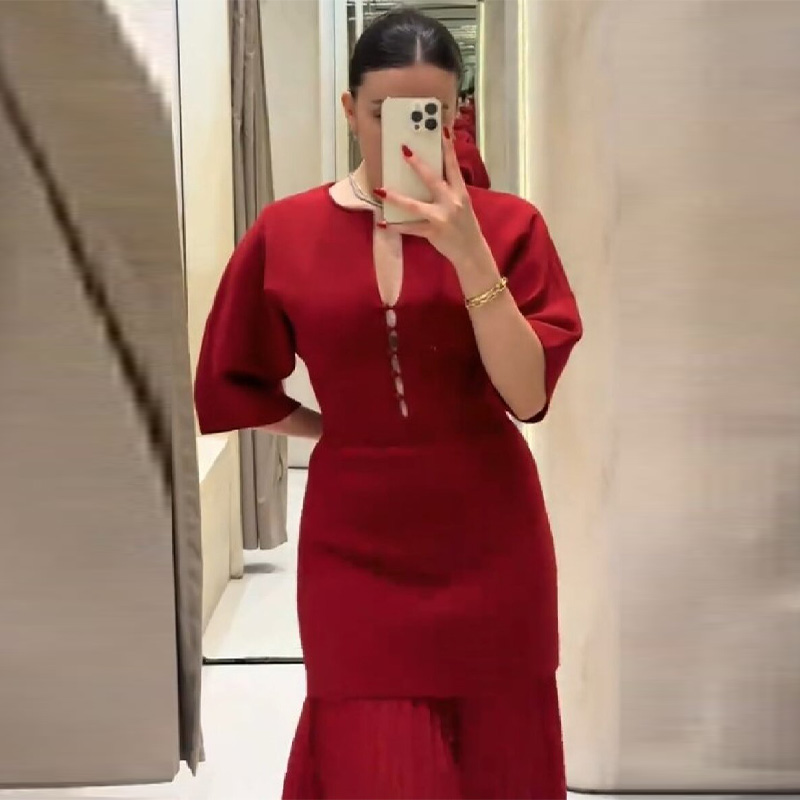 여성용 우아한 버건디 플리츠 맥시 드레스 시크한 스플릿 - Women Formal Wear With Skirt 리뷰 및 가격