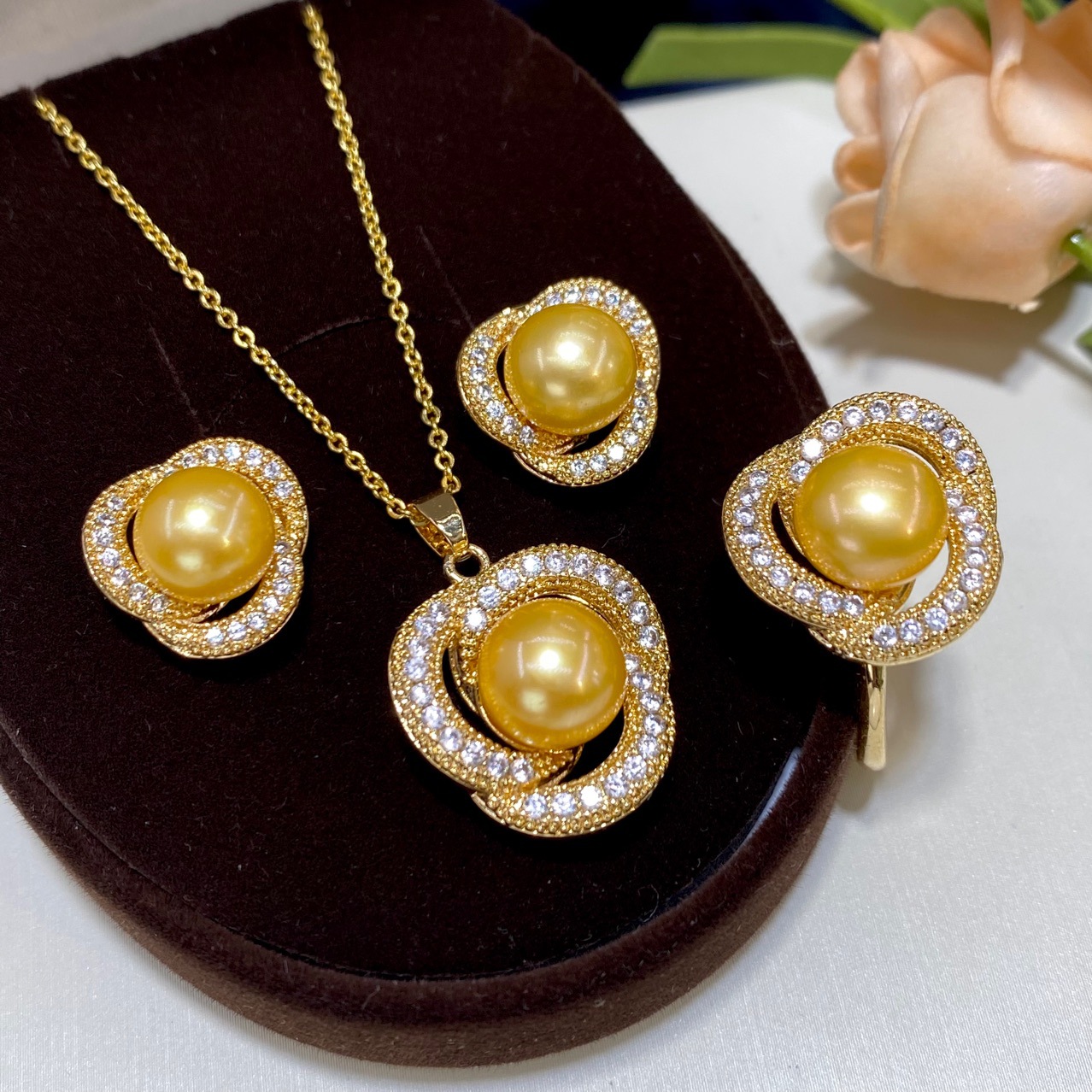 여성 패션을 위한 한 세트 담수 진주 노란색 펜던트 목 - Pearl Necklace Set 리뷰 및 가격