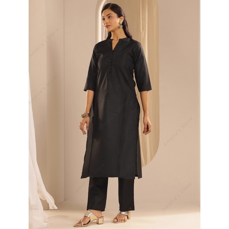 여성용 블랙 자카드 쿠르타 팬츠 두파타 3종 세트, 우 - Women Formal Wear Indian 리뷰 및 가격
