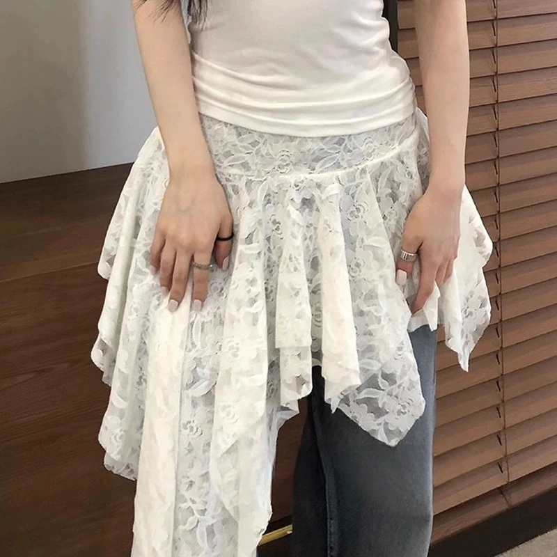 로즈 크로셰 레이스 비대칭 미니 스커트 보헤미안 시크  - Women Formal Wear Look 리뷰 및 가격