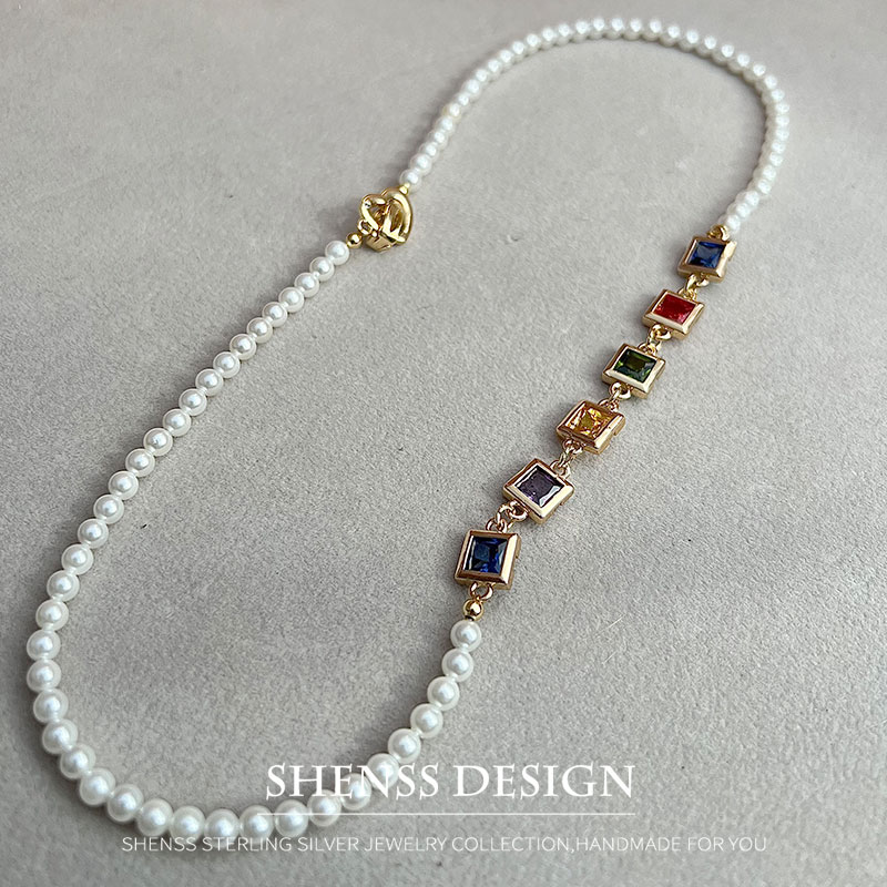 모조 진주 사각 지르콘 목걸이 구리 도금 14k 골드  - Pearl Necklace Set 리뷰 및 가격