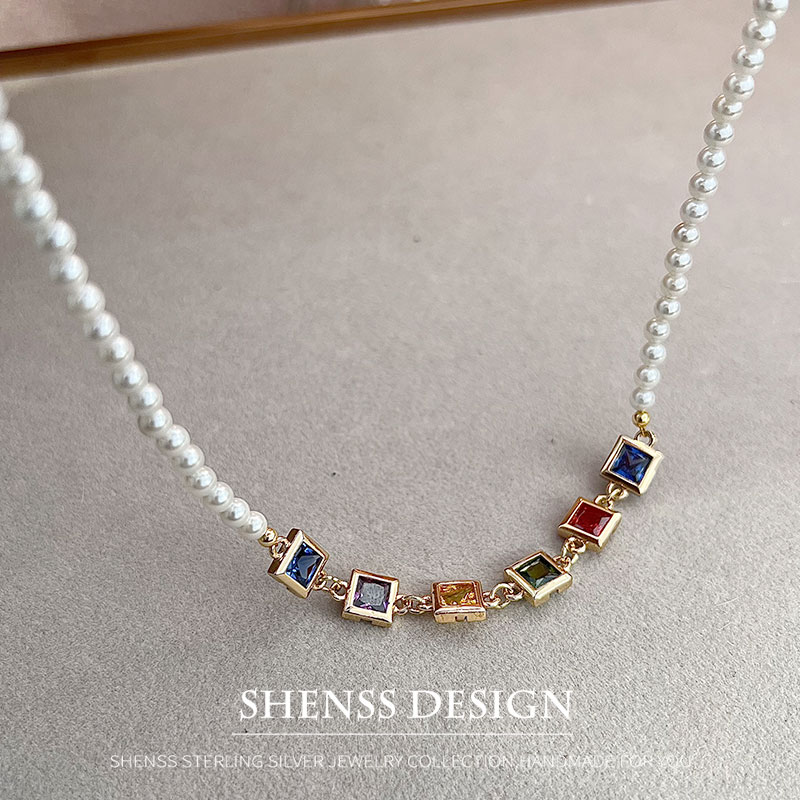 모조 진주 사각 지르콘 목걸이 구리 도금 14k 골드  - Pearl Necklace Set 리뷰 및 가격