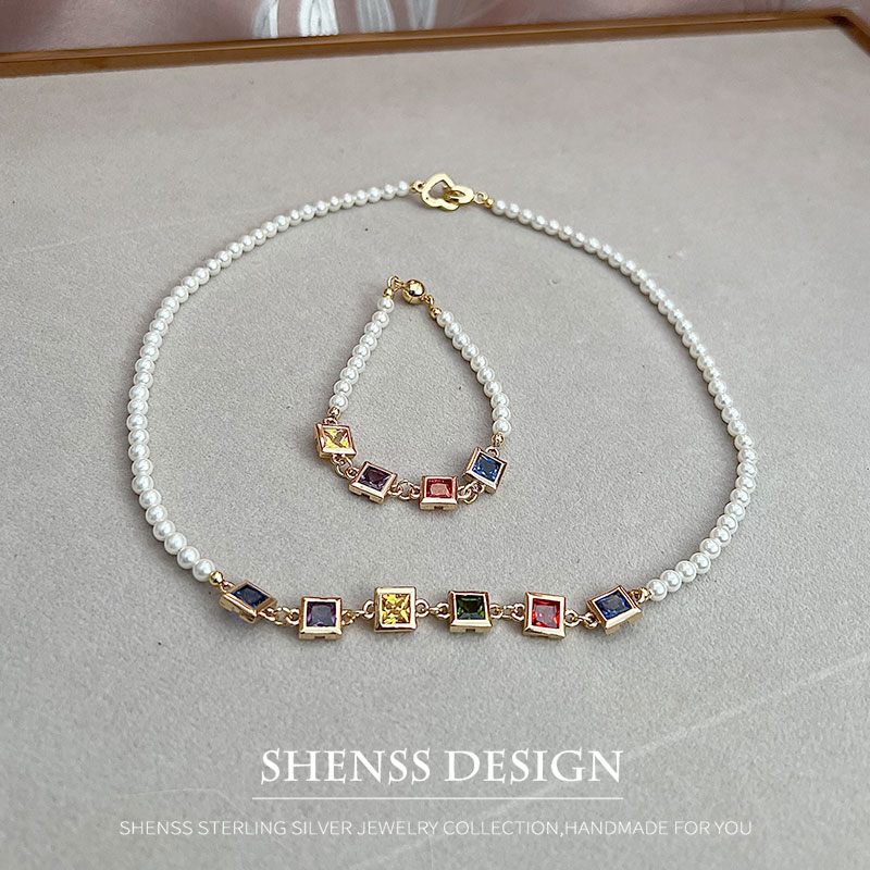 모조 진주 사각 지르콘 목걸이 구리 도금 14k 골드  - Pearl Necklace Set 리뷰 및 가격