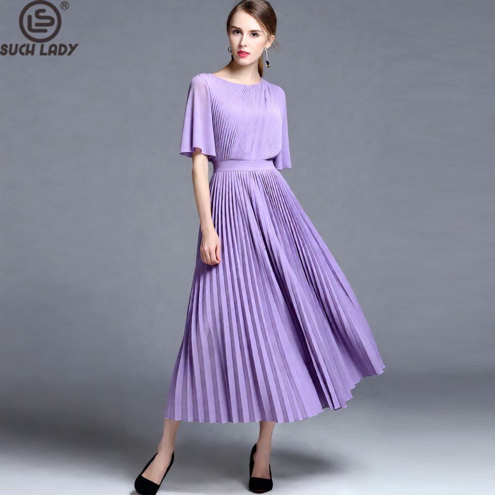 여성용 라일락 케이프 슬리브 플리츠 미디 드레스, 하이 - Women'S Formal Wear For Wedding Guest 리뷰 및 가격