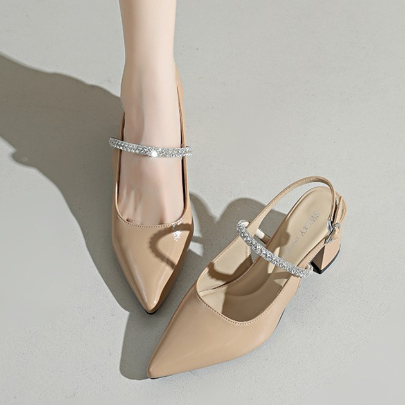 여성용 스퀘어토 라인스톤 앵클 스트랩 펌프스 블록 힐  - Formal Women Daily Wear Sandals 리뷰 및 가격