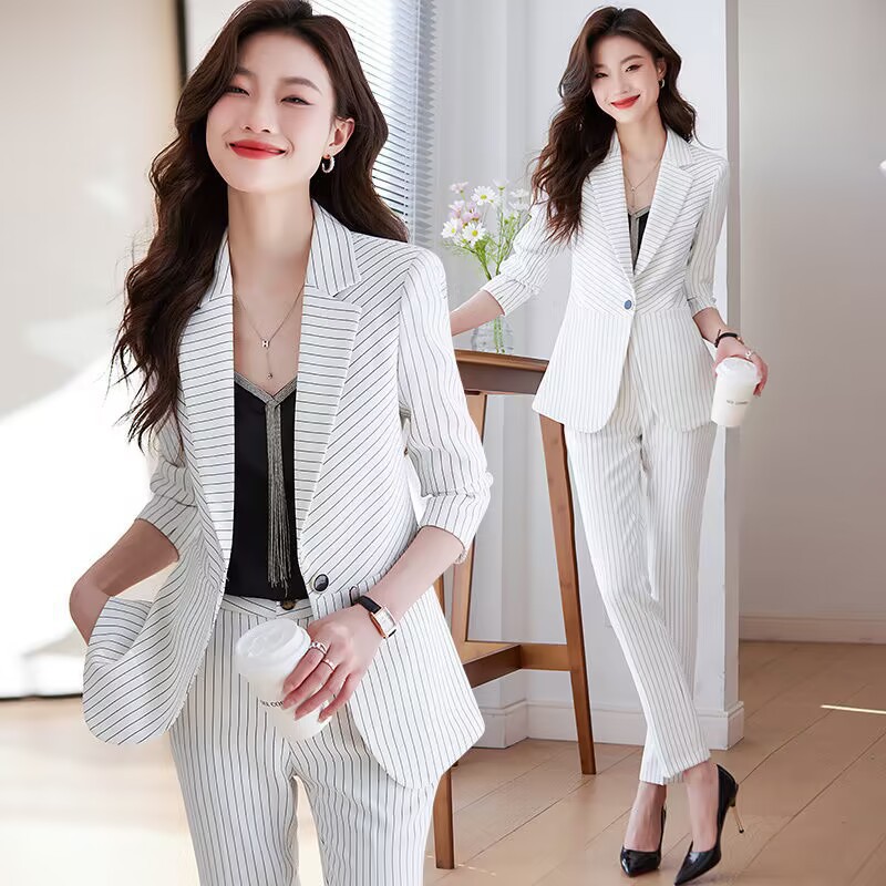 여성용 블루 스트라이프 수트 2025 신상 봄 가을 우 - Women'S Formal Wear Stores 리뷰 및 가격