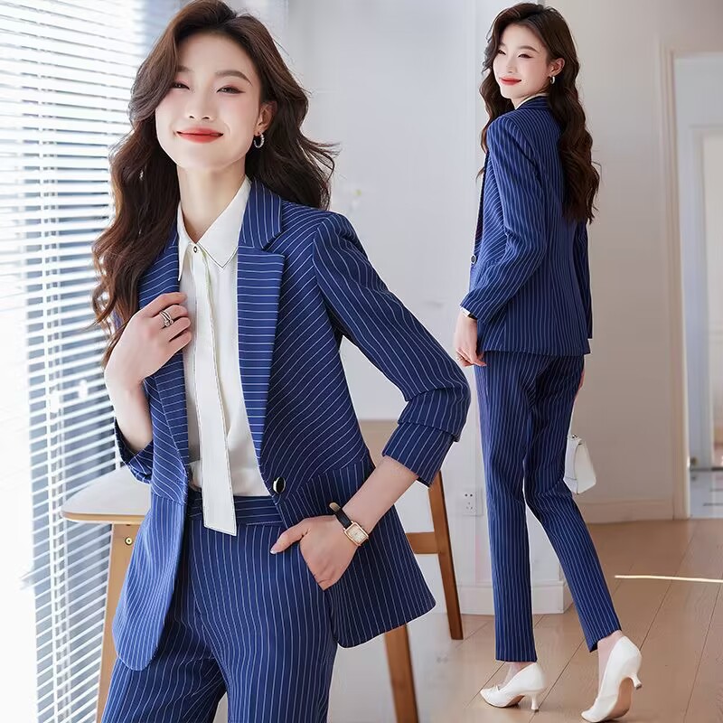 여성용 블루 스트라이프 수트 2025 신상 봄 가을 우 - Women'S Formal Wear Stores 리뷰 및 가격