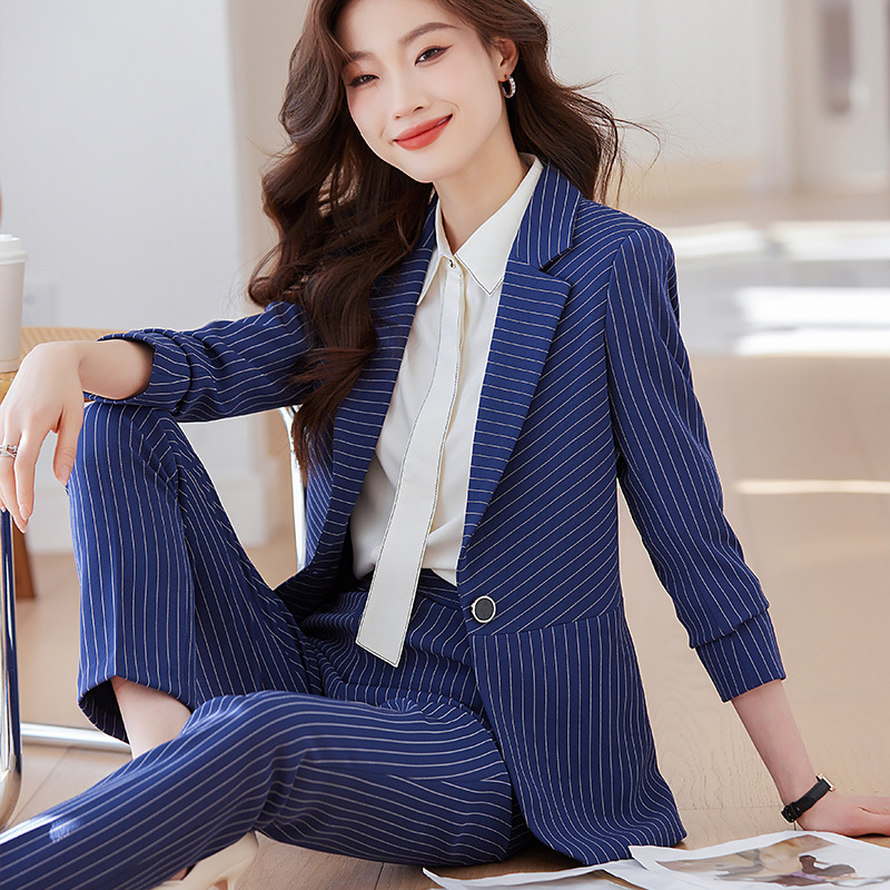 여성용 블루 스트라이프 수트 2025 신상 봄 가을 우 - Women'S Formal Wear Stores 리뷰 및 가격