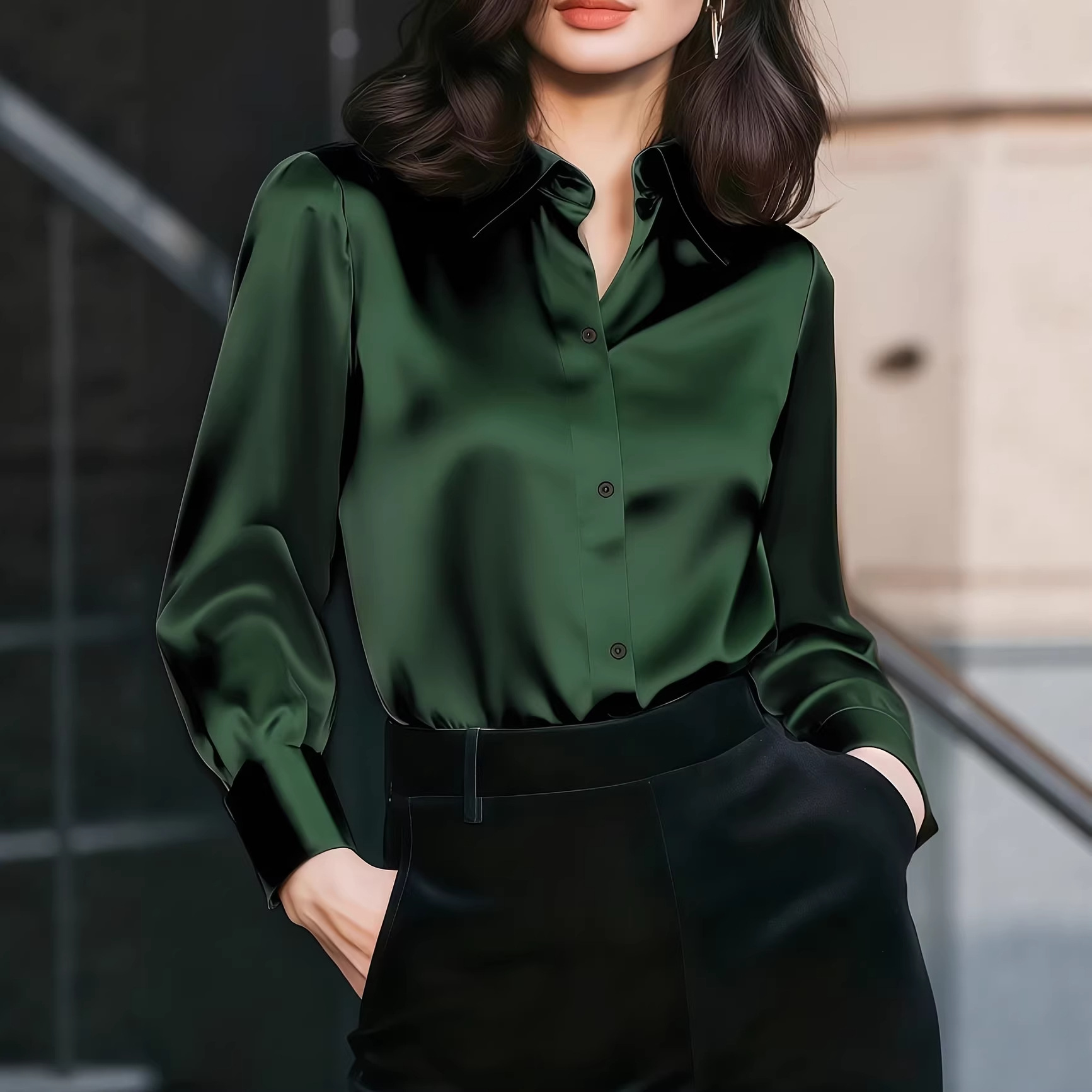 여성용 새틴 라펠 칼라 블라우스 버튼 프론트 긴소매 턴 - Women'S Office Formal Wear For Ladies 리뷰 및 가격